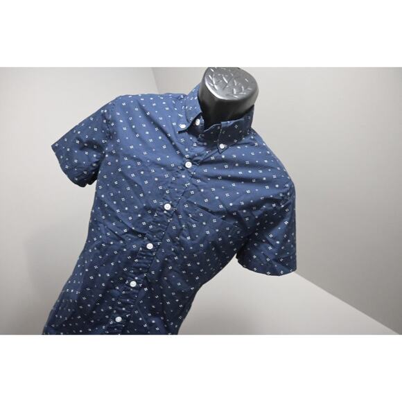 J Crew Slim Fit Flex Wash Dress Shirt Blue Spotted Button Up Mens Sz Small - Picture 4 of 10